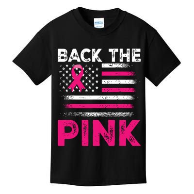 Back The Pink Ribbon Flag Breast Cancer Warrior Kids T-Shirt