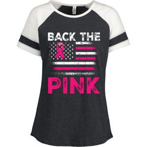 Back The Pink Ribbon Flag Breast Cancer Warrior Enza Ladies Jersey Colorblock Tee