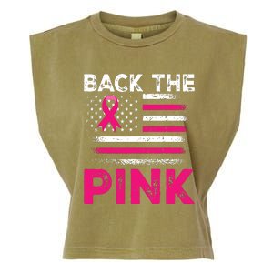 Back The Pink Ribbon Flag Breast Cancer Warrior Garment-Dyed Women's Muscle Tee