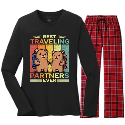 Best Traveling Partners Ever Travel Bear Traveling Couples Women's Long Sleeve Flannel Pajama Set 