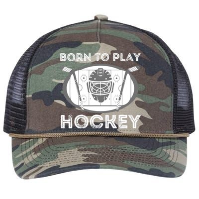 Born To Play Hockey - Funny Ice Hockey Player Gift Retro Rope Trucker Hat Cap