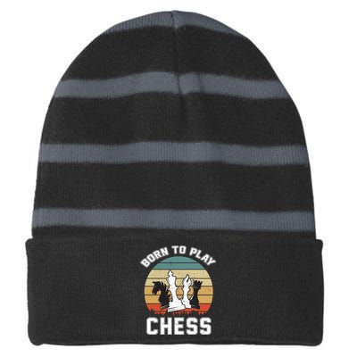 Born To Play Chess Striped Beanie with Solid Band