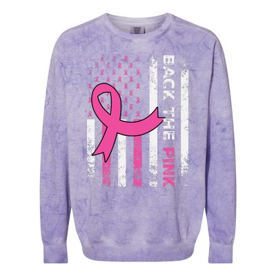 Back The Pink Ribbon American Flag Breast Cancer Awareness Colorblast Crewneck Sweatshirt