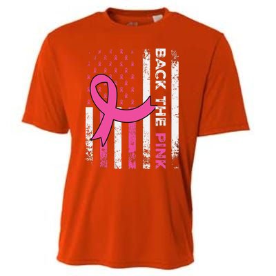 Back The Pink Ribbon American Flag Breast Cancer Awareness Cooling Performance Crew T-Shirt