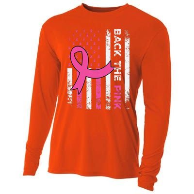 Back The Pink Ribbon American Flag Breast Cancer Awareness Cooling Performance Long Sleeve Crew