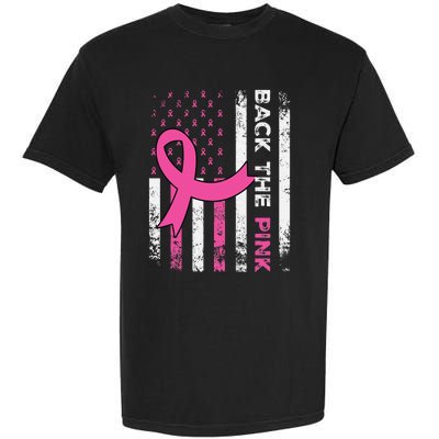 Back The Pink Ribbon American Flag Breast Cancer Awareness Garment-Dyed Heavyweight T-Shirt