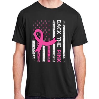 Back The Pink Ribbon American Flag Breast Cancer Awareness Adult ChromaSoft Performance T-Shirt