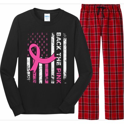 Back The Pink Ribbon American Flag Breast Cancer Awareness Long Sleeve Pajama Set