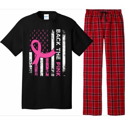 Back The Pink Ribbon American Flag Breast Cancer Awareness Pajama Set