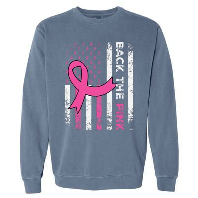 Back The Pink Ribbon American Flag Breast Cancer Awareness Garment-Dyed Sweatshirt