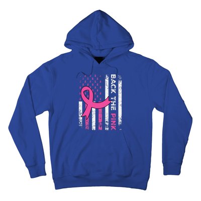 Back The Pink Ribbon American Flag Breast Cancer Awareness Hoodie