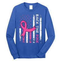 Back The Pink Ribbon American Flag Breast Cancer Awareness Long Sleeve Shirt