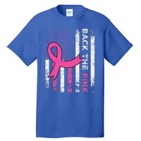 Back The Pink Ribbon American Flag Breast Cancer Awareness Tall T-Shirt