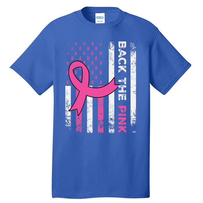 Back The Pink Ribbon American Flag Breast Cancer Awareness Tall T-Shirt