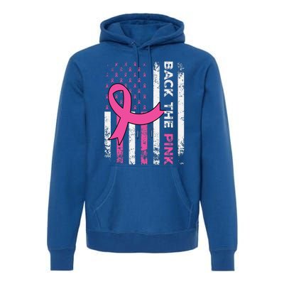 Back The Pink Ribbon American Flag Breast Cancer Awareness Premium Hoodie