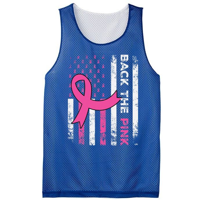 Back The Pink Ribbon American Flag Breast Cancer Awareness Mesh Reversible Basketball Jersey Tank