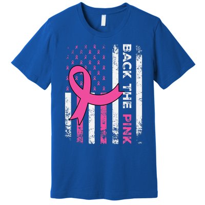 Back The Pink Ribbon American Flag Breast Cancer Awareness Premium T-Shirt