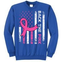 Back The Pink Ribbon American Flag Breast Cancer Awareness Tall Sweatshirt