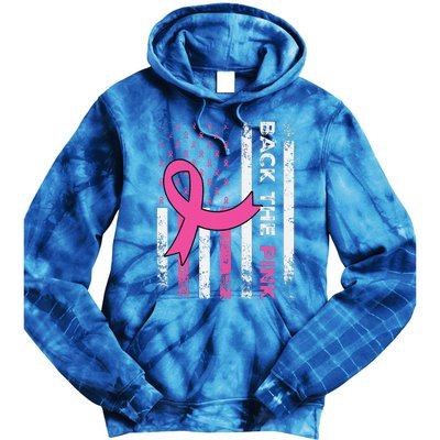 Back The Pink Ribbon American Flag Breast Cancer Awareness Tie Dye Hoodie