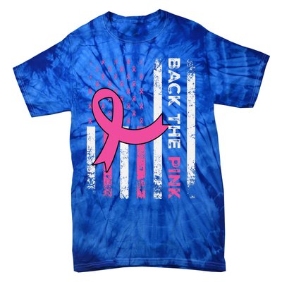 Back The Pink Ribbon American Flag Breast Cancer Awareness Tie-Dye T-Shirt