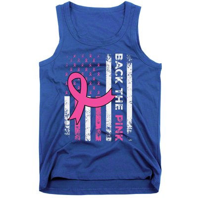 Back The Pink Ribbon American Flag Breast Cancer Awareness Tank Top