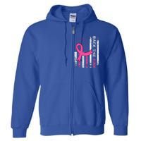 Back The Pink Ribbon American Flag Breast Cancer Awareness Full Zip Hoodie