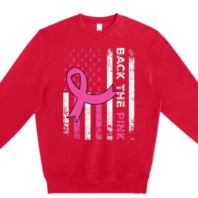 Back The Pink Ribbon American Flag Breast Cancer Awareness Premium Crewneck Sweatshirt