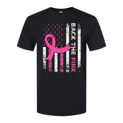 Back The Pink Ribbon American Flag Breast Cancer Awareness Softstyle CVC T-Shirt