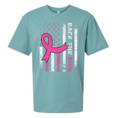 Back The Pink Ribbon American Flag Breast Cancer Awareness Sueded Cloud Jersey T-Shirt