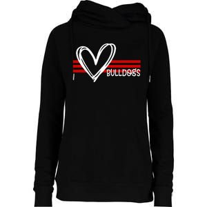 Bulldogs Team Pride School Spirit White Red Heart Womens Funnel Neck Pullover Hood