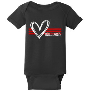 Bulldogs Team Pride School Spirit White Red Heart Baby Bodysuit