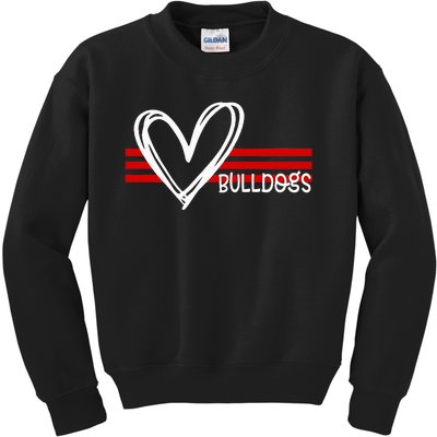 Bulldogs Team Pride School Spirit White Red Heart Kids Sweatshirt