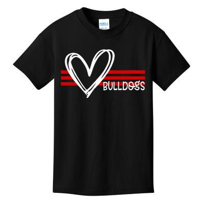 Bulldogs Team Pride School Spirit White Red Heart Kids T-Shirt