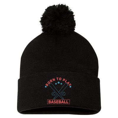Born To Play Baseball Pom Pom 12in Knit Beanie