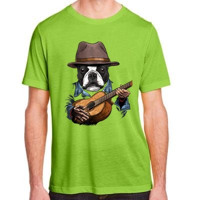 Boston Terrier Playing Guitar Pet Dog Lover Guitar Player Adult ChromaSoft Performance T-Shirt