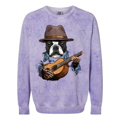 Boston Terrier Playing Guitar Pet Dog Lover Guitar Player Colorblast Crewneck Sweatshirt