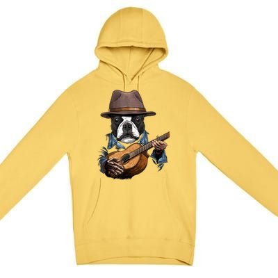 Boston Terrier Playing Guitar Pet Dog Lover Guitar Player Premium Pullover Hoodie