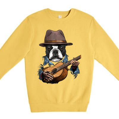 Boston Terrier Playing Guitar Pet Dog Lover Guitar Player Premium Crewneck Sweatshirt