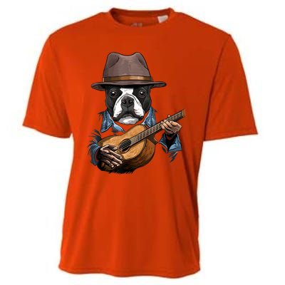 Boston Terrier Playing Guitar Pet Dog Lover Guitar Player Cooling Performance Crew T-Shirt