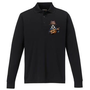 Boston Terrier Playing Guitar Pet Dog Lover Guitar Player Performance Long Sleeve Polo