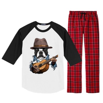 Boston Terrier Playing Guitar Pet Dog Lover Guitar Player Raglan Sleeve Pajama Set