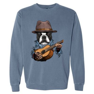 Boston Terrier Playing Guitar Pet Dog Lover Guitar Player Garment-Dyed Sweatshirt