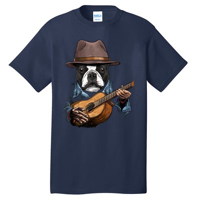 Boston Terrier Playing Guitar Pet Dog Lover Guitar Player Tall T-Shirt