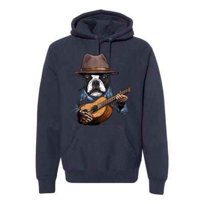 Boston Terrier Playing Guitar Pet Dog Lover Guitar Player Premium Hoodie