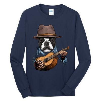 Boston Terrier Playing Guitar Pet Dog Lover Guitar Player Tall Long Sleeve T-Shirt