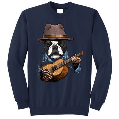 Boston Terrier Playing Guitar Pet Dog Lover Guitar Player Tall Sweatshirt