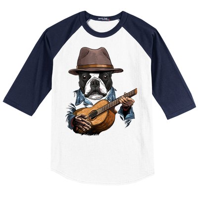 Boston Terrier Playing Guitar Pet Dog Lover Guitar Player Baseball Sleeve Shirt