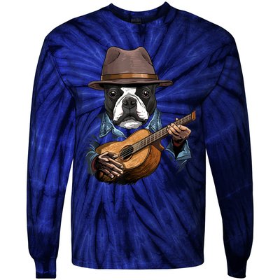 Boston Terrier Playing Guitar Pet Dog Lover Guitar Player Tie-Dye Long Sleeve Shirt