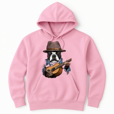 Boston Terrier Playing Guitar Pet Dog Lover Guitar Player Hoodie