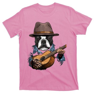 Boston Terrier Playing Guitar Pet Dog Lover Guitar Player T-Shirt